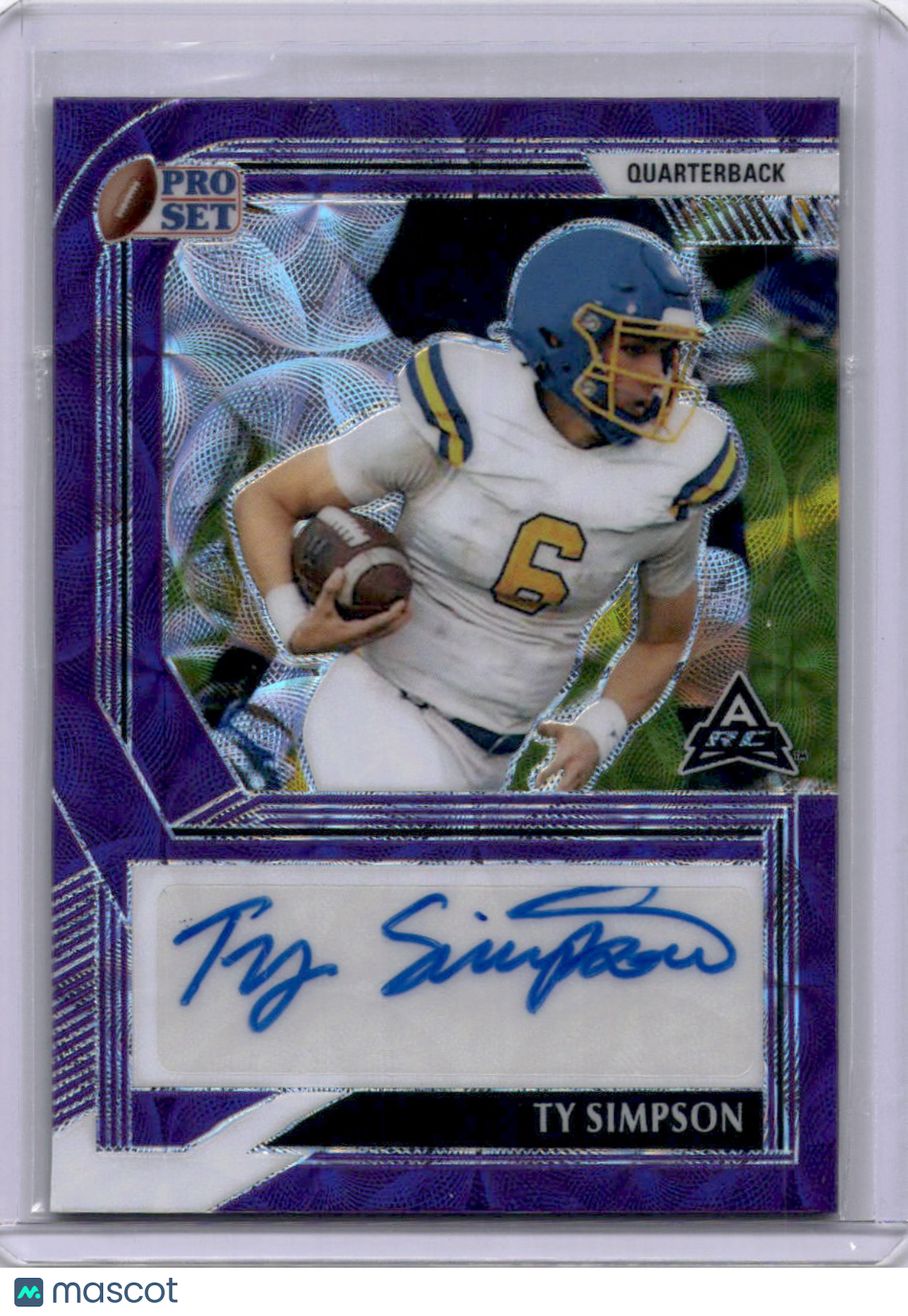 Ty Simpson 2022 Leaf Pro Set Purple Scope Auto /10 Alabama Rams