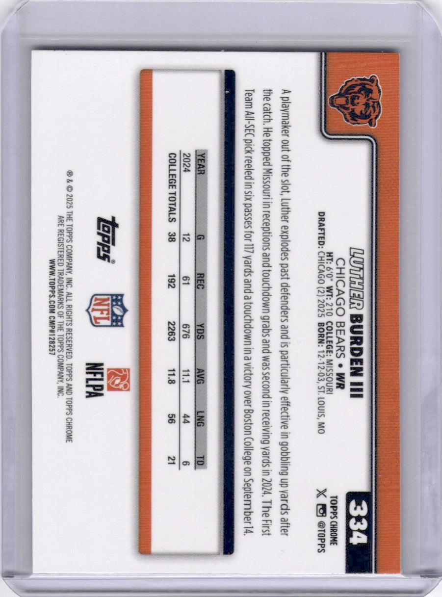 Luther Burden III 2025 Topps Chrome Pink Wave Refractor /250 Rookie RC Bears