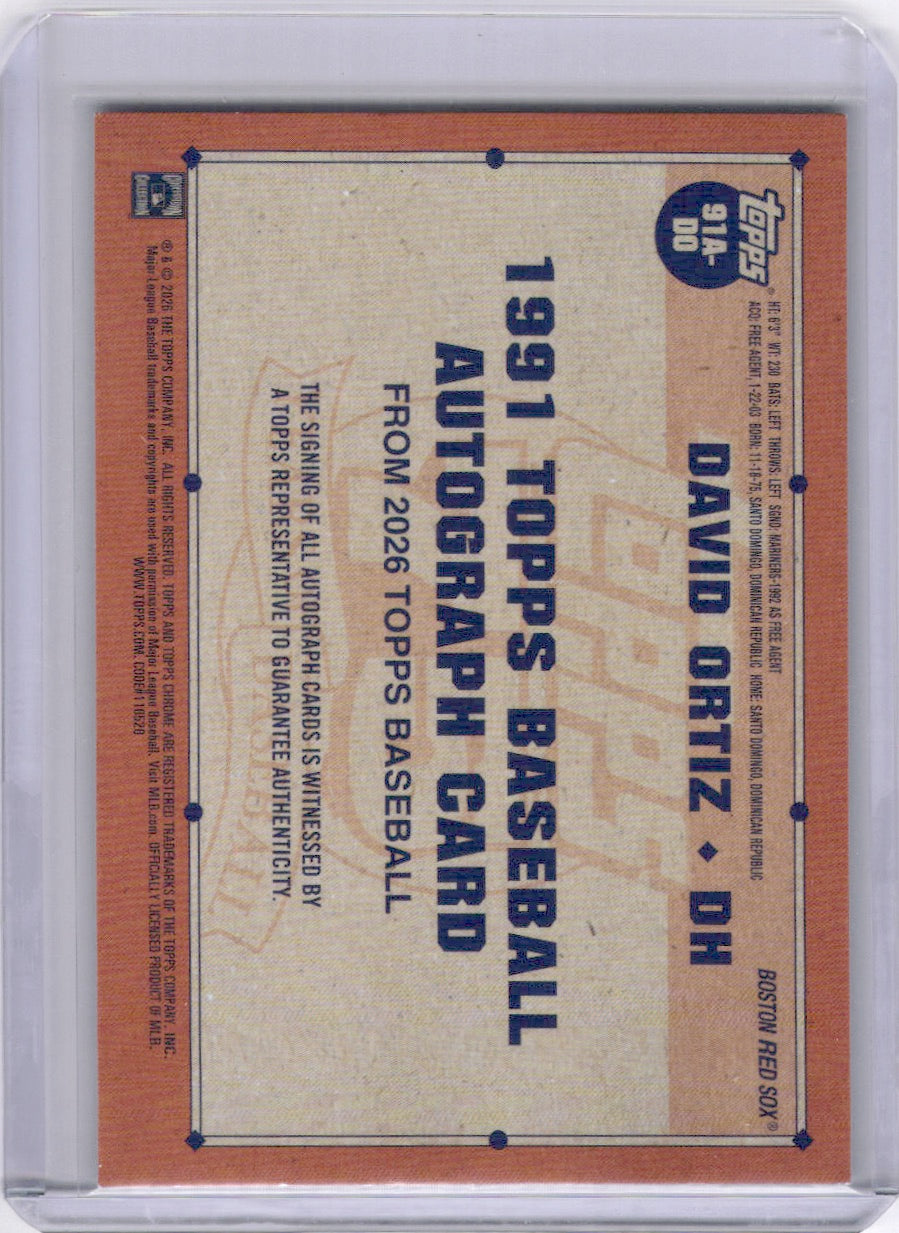 David Ortiz 2026 Topps Series 1 On Card Auto 1991 Red Sox