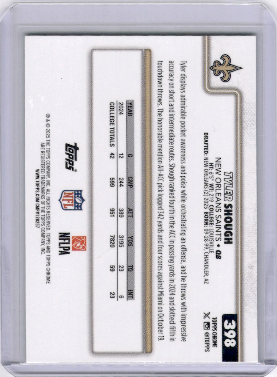 Tyler Shough 2025 Topps Chrome Lime Green X-Fractor Rookie RC Saints