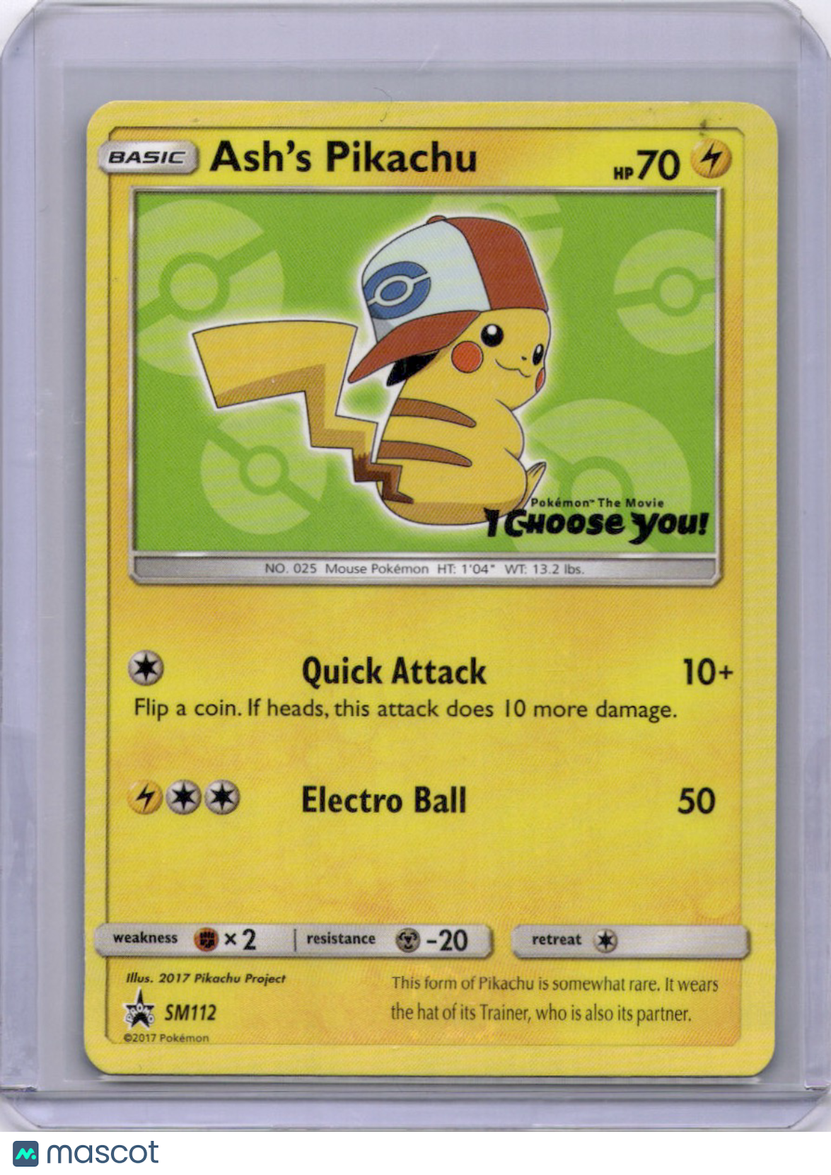 Ash's Pikachu 2017 Sun & Moon Black Star Promo SM112 Pokemon TCG