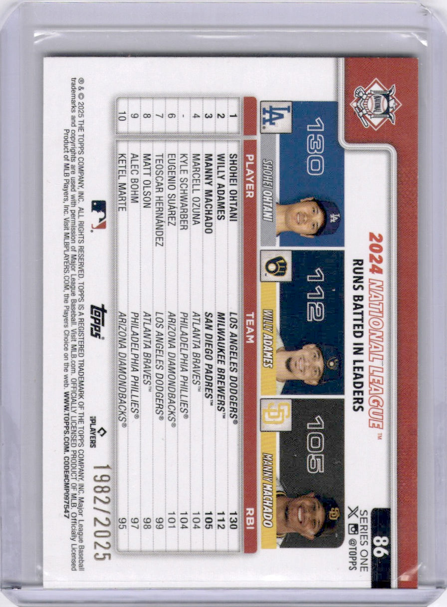 Shohei Ohtani Willy Adames Manny Machado 2025 Topps Series One /2025 Gold