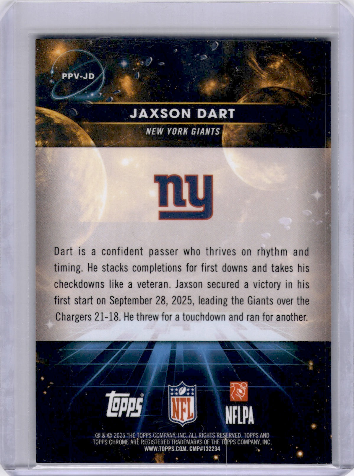 Jaxson Dart 2025 Topps Chrome Venus Rookie RC SP Short Print Giants