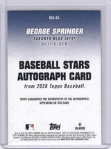 George Springer 2026 Topps Baseball Stars Autograph Blue Jays