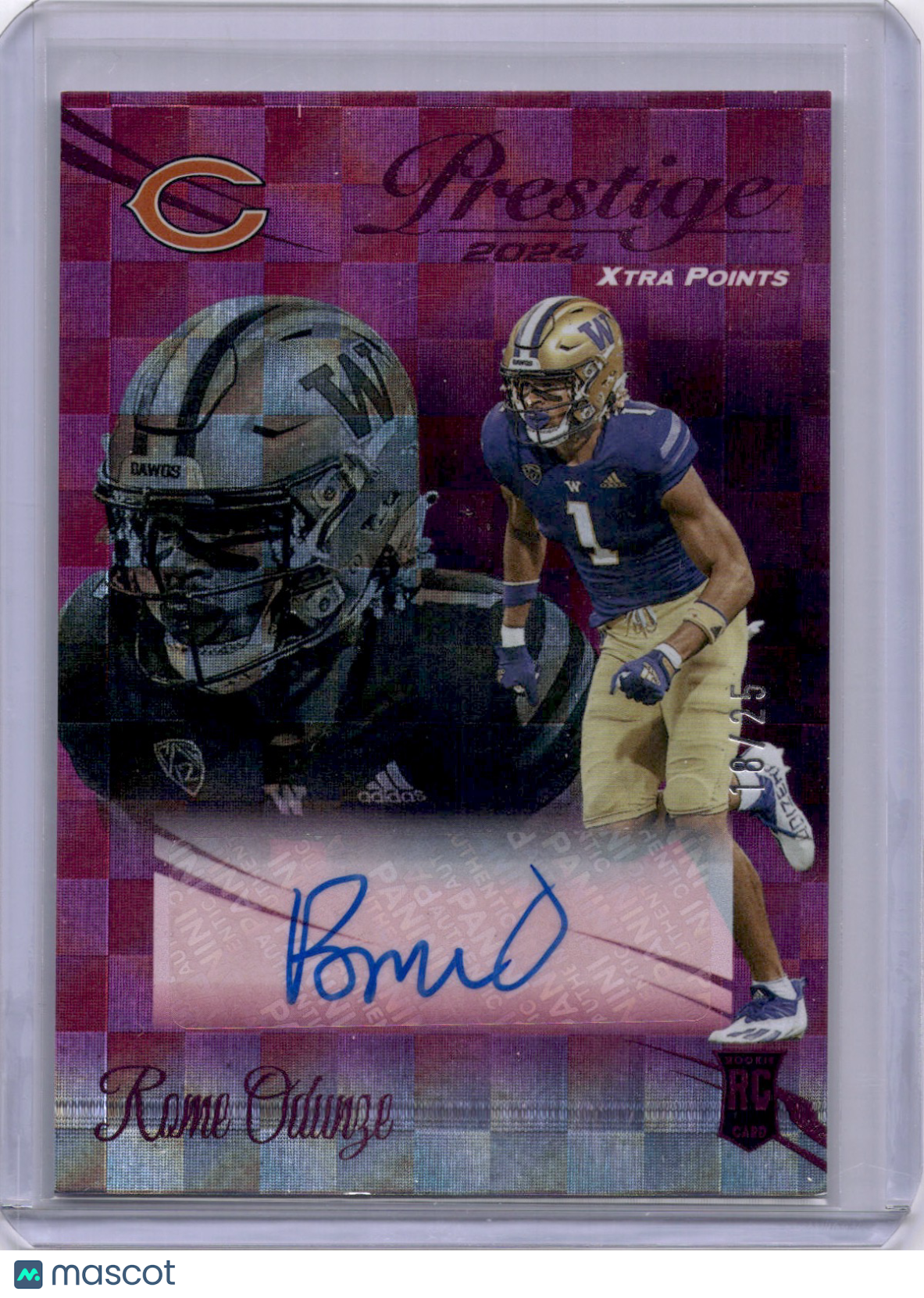 Rome Odunze 2024 Panini Prestige Xtra Points Pink Rookie RC /25 Auto Bears