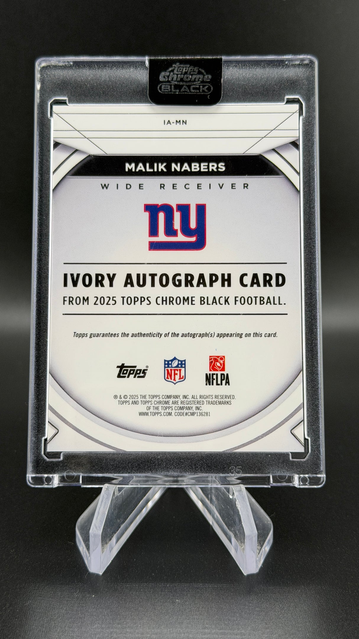 Malik Nabers 2025 Topps Chrome Black Ivory Auto /50 Giants