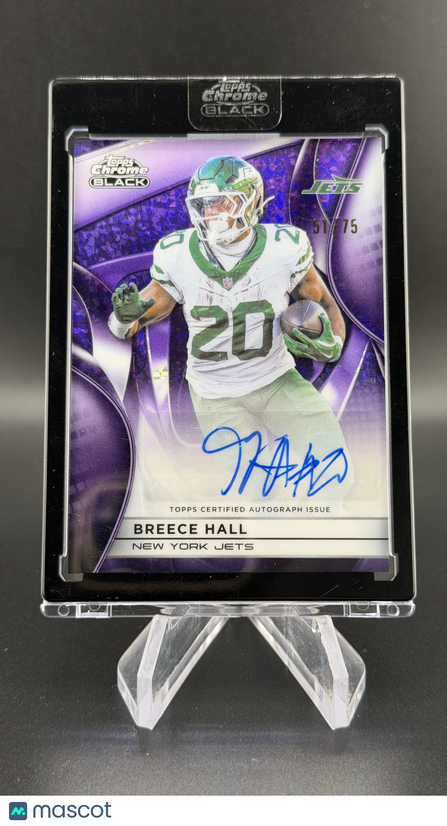 Breece Hall 2025 Topps Chrome Black Purple Auto /75 Jets