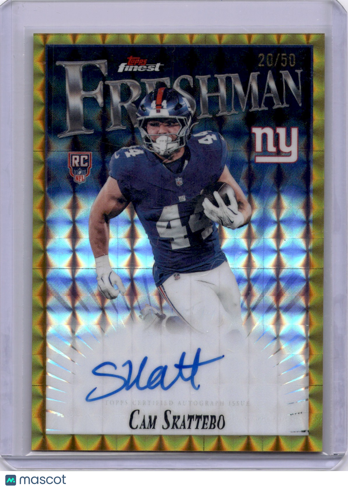 Cam Skattebo 2025 Topps Finest Freshman Gold Geometric Rookie RC /50 Auto Giants