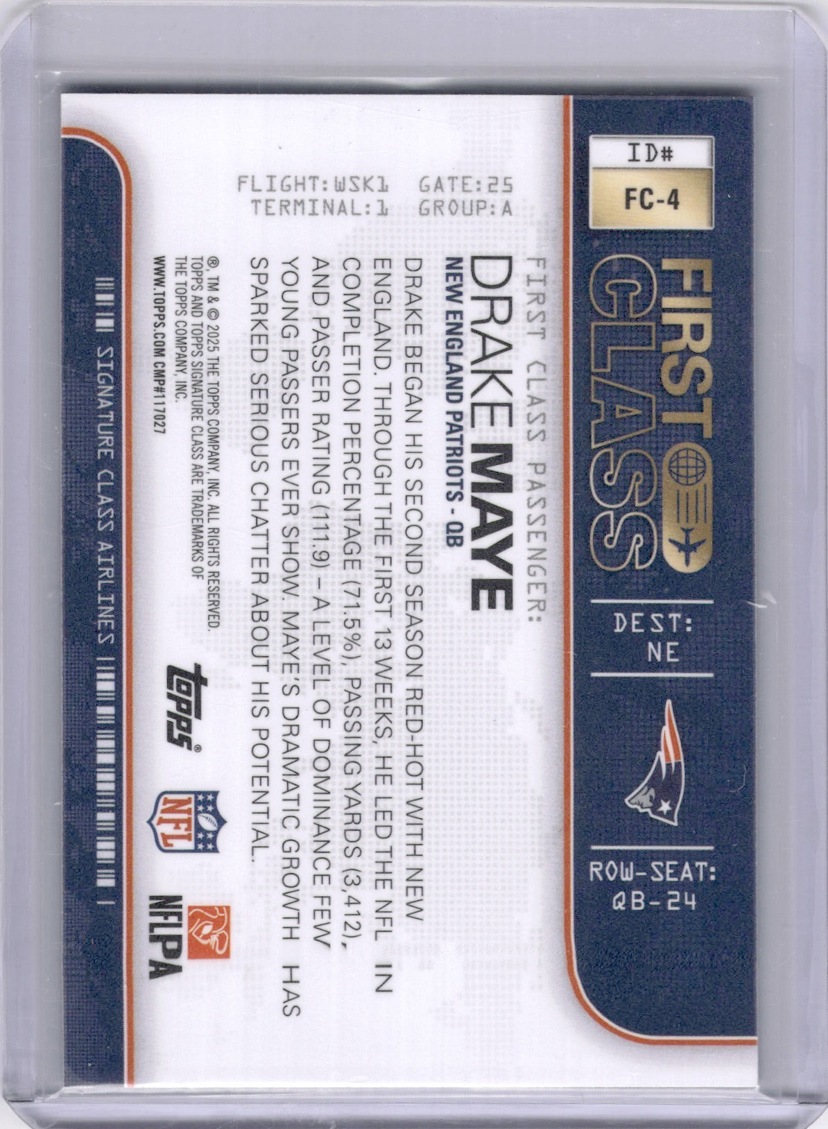 Drake Maye 2025 Topps First Class Case Hit SP Patriots