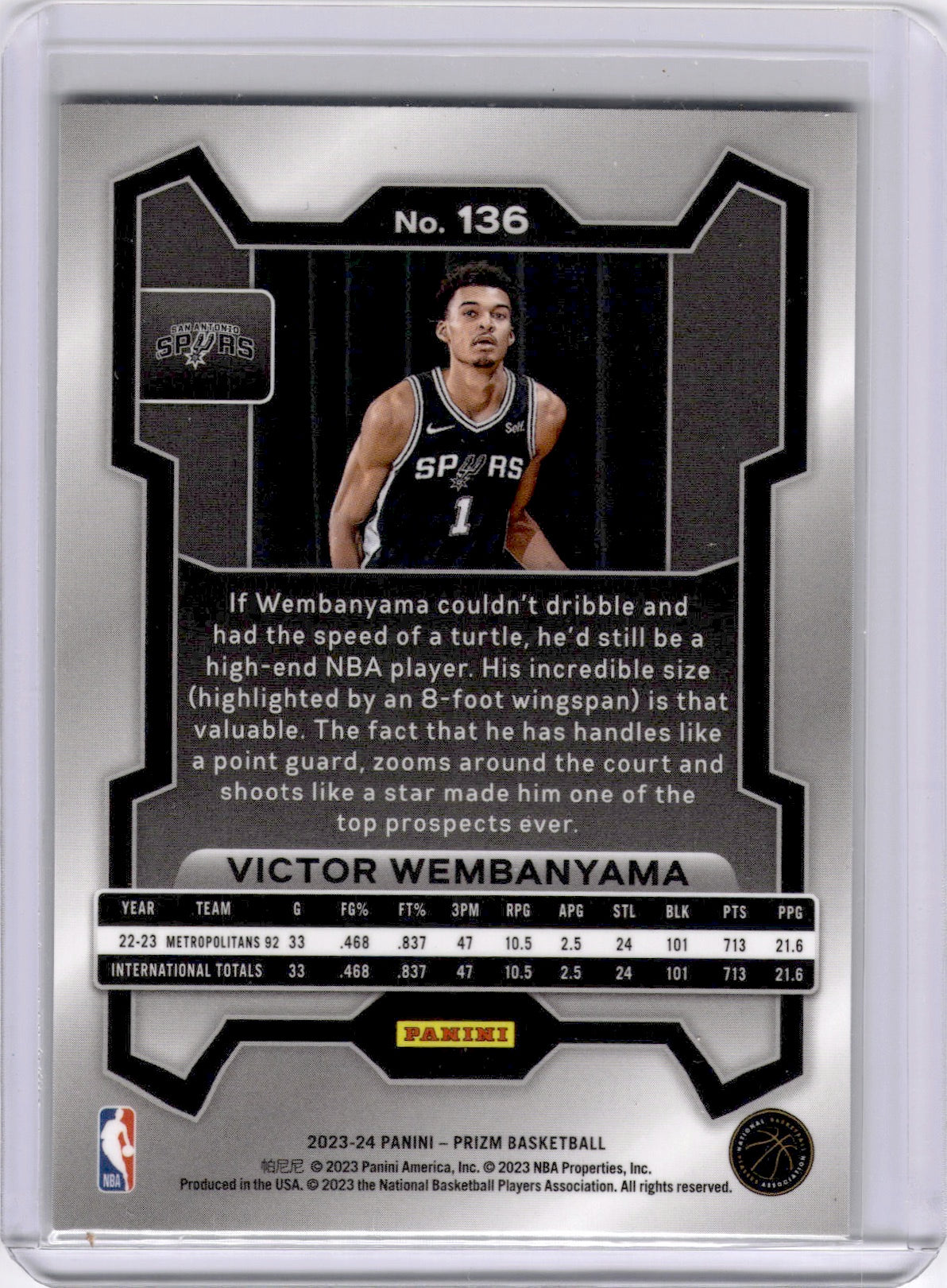 Victor Wembanyama 2023-24 Panini Prizm Rookie RC Spurs