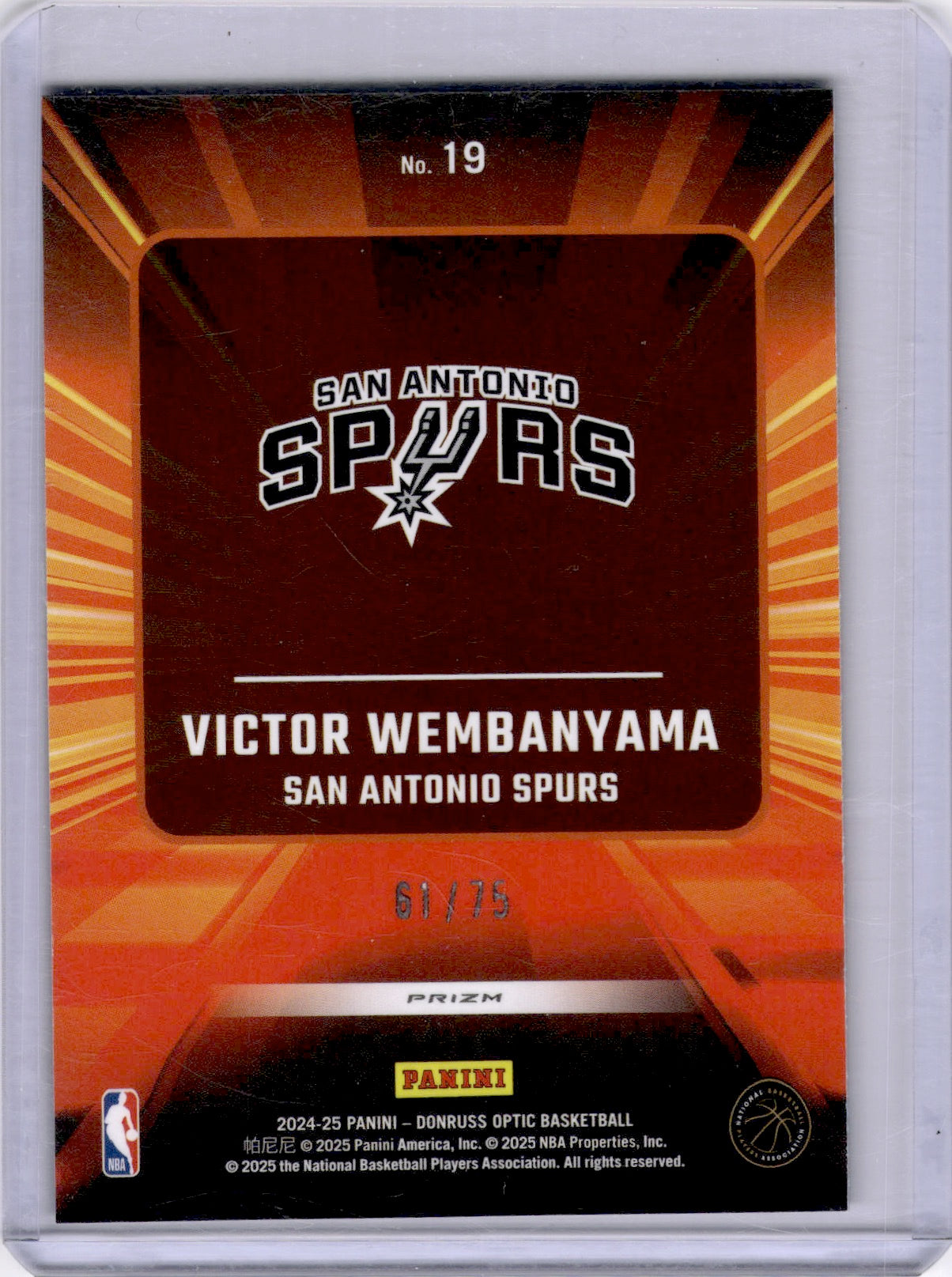 Victor Wembanyama 2024-25 Panini Donruss Optic Express Lane Orange  /75 Spurs