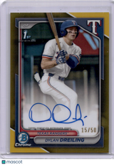 Dylan Dreiling 2022 Bowman Chrome Gold /50 On Card Auto Rangers