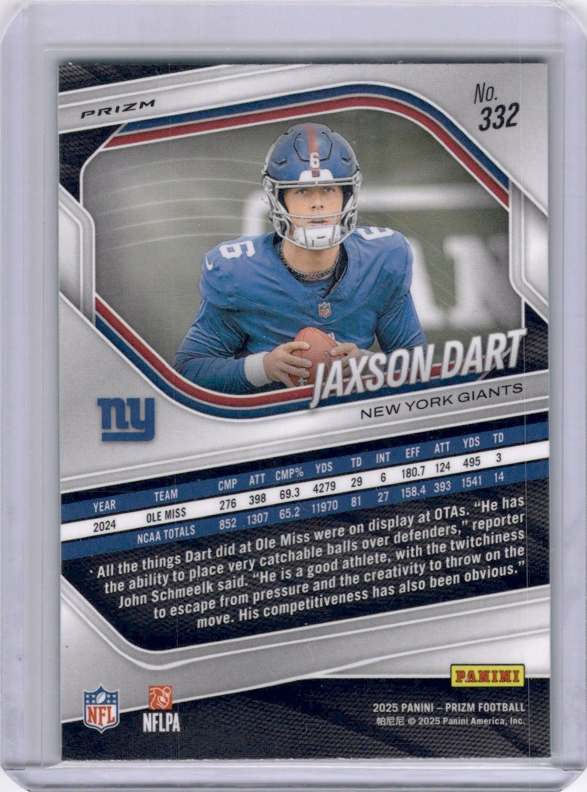Jaxson Dart 2025 Panini Prizm Neon Green Pulsar Rookie RC Giants