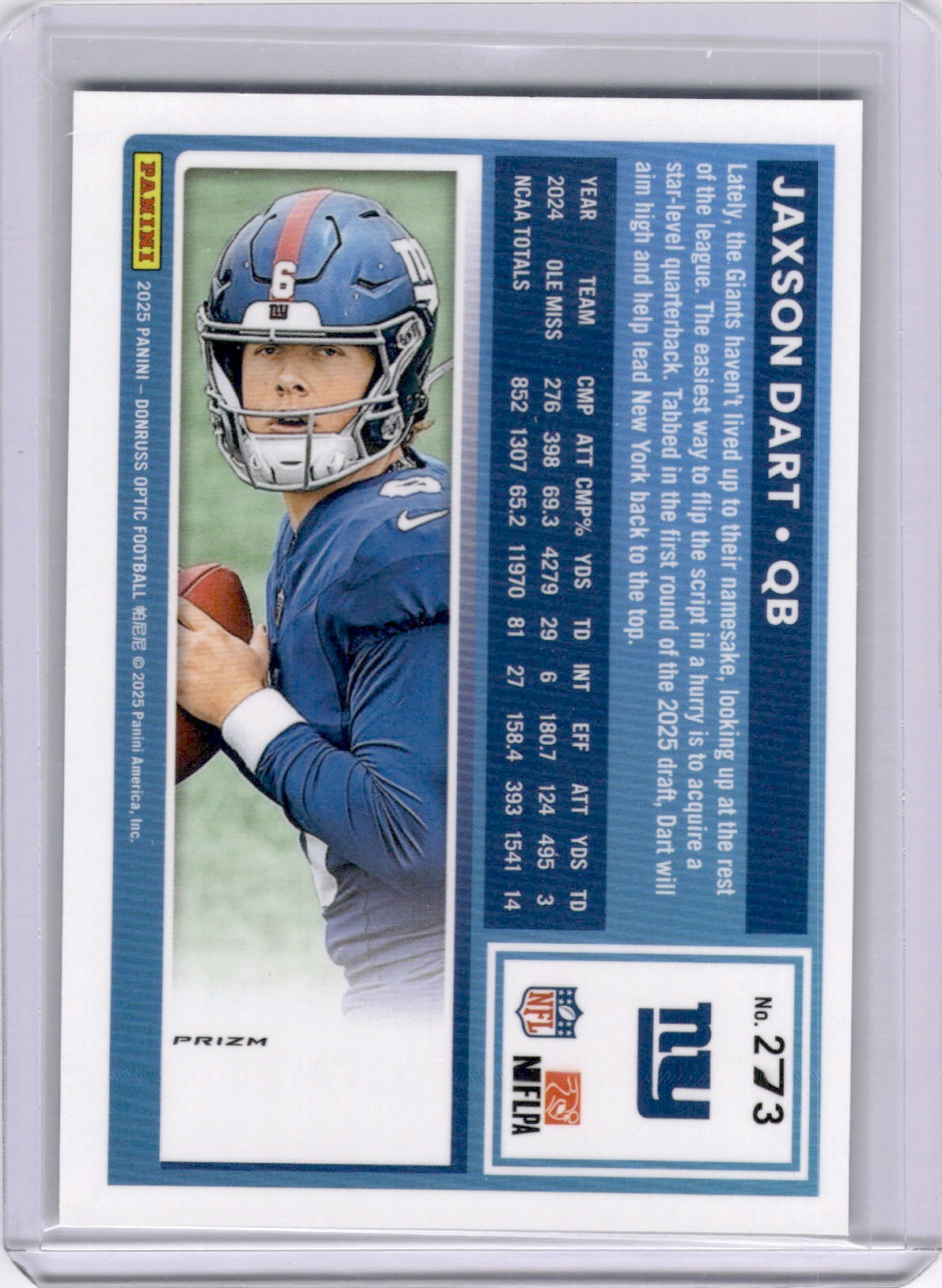 Jaxson Dart 2025 Panini Donruss Optic Stars Rookie RC Giants