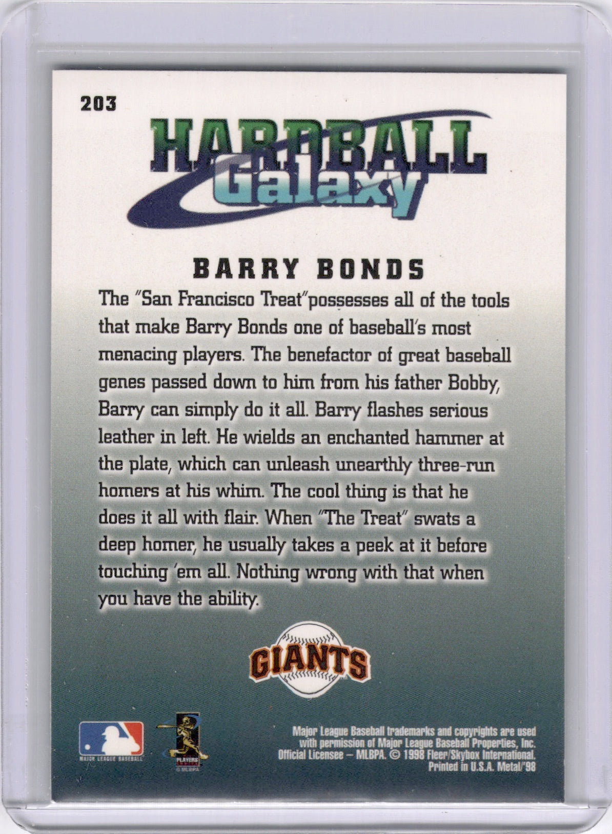 Barry Bonds 1998 Metal Universe Hardball Galaxy Giants