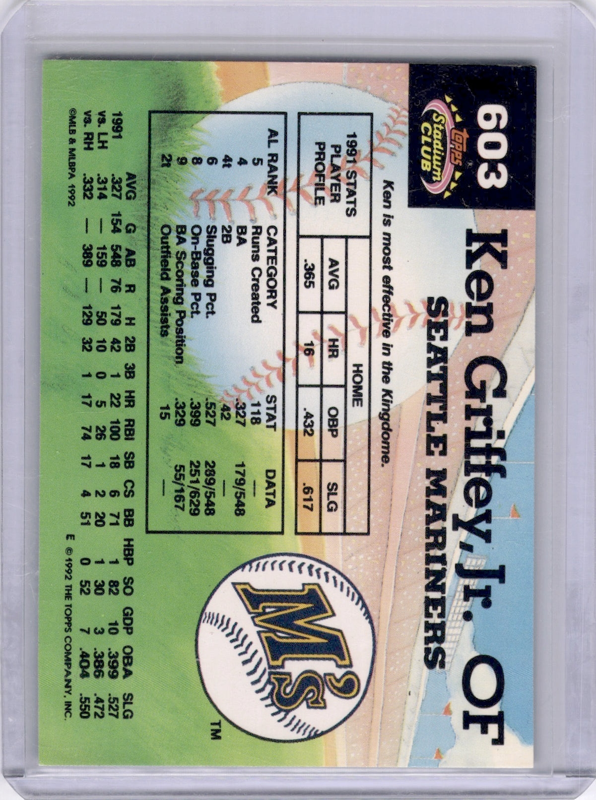 Ken Griffey Jr 1992 Topps Stadium Club Members Choice Mariners HOF