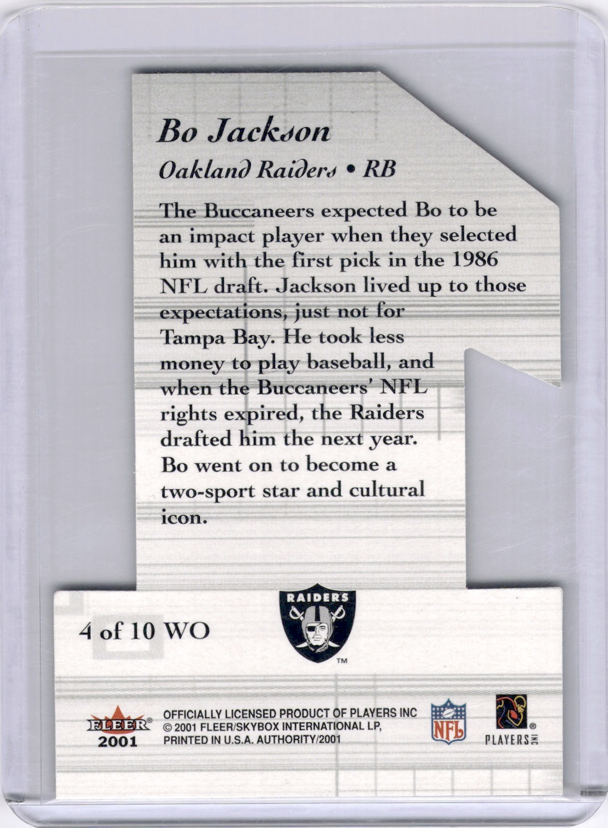 Bo Jackson 2001 Fleer Authority We're No. 1 Raiders Die-Cut