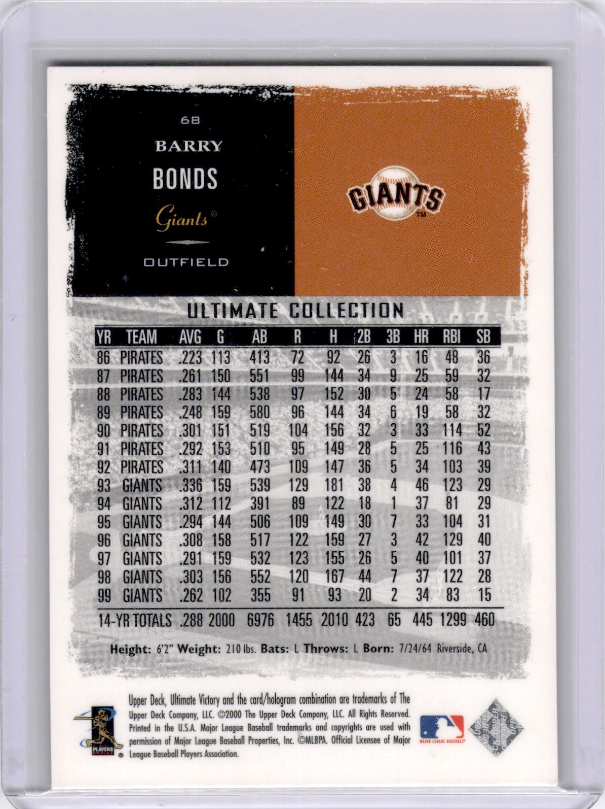 Barry Bonds 2000 Upper Deck Ultimate Victory Red /100 Giants HOF