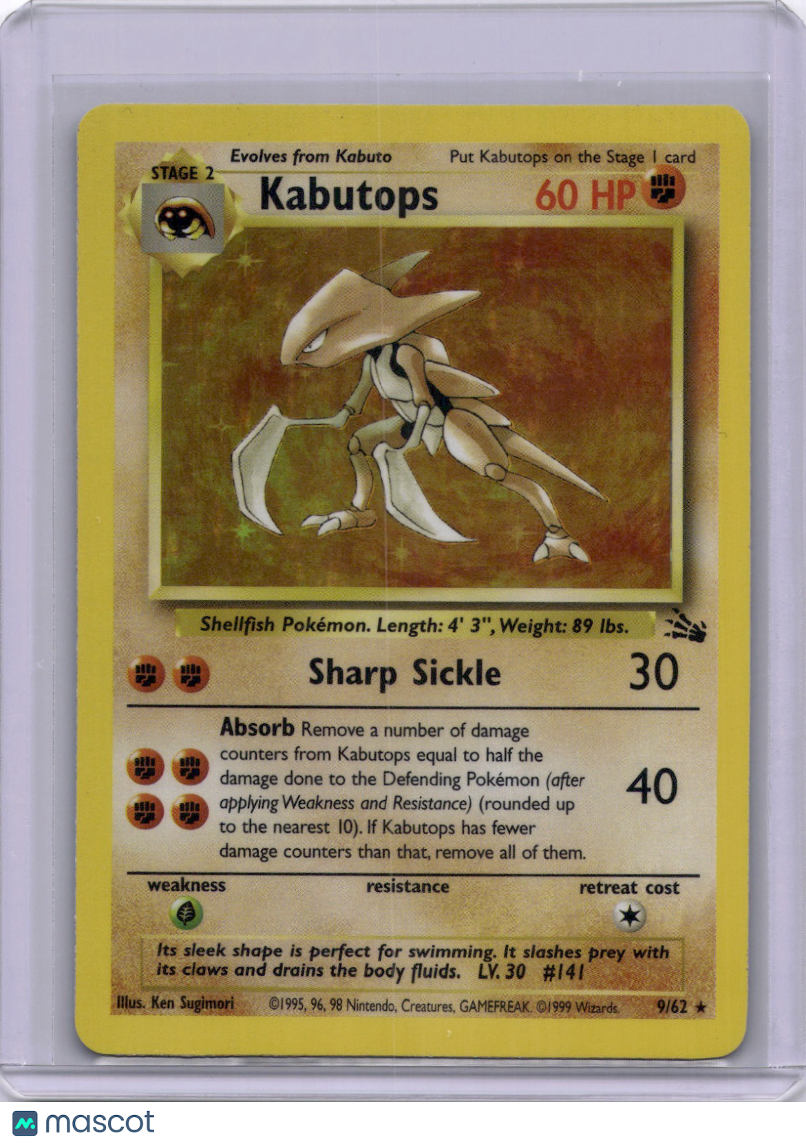 Kabutops 1999 Pokemon Fossil Holo #9/62