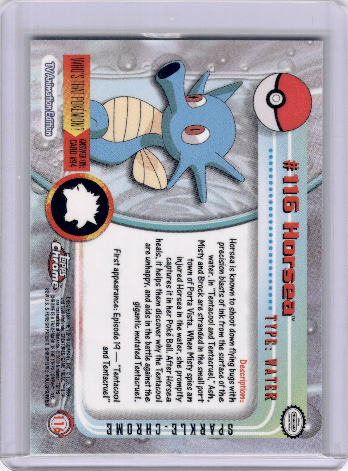 Horsea 2000 Pokemon Topps Chrome #116 Sparkle