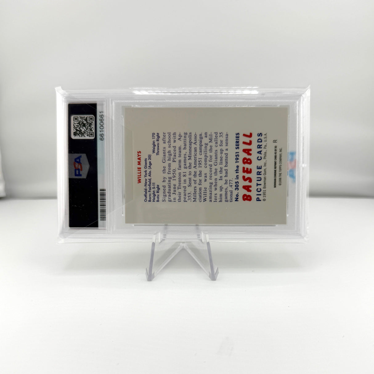 Willie Mays 1998 Bowman Chrome Reprints Refractor PSA 9 Mint Giants HOF