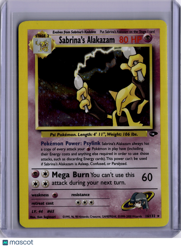 Sabrina's Alakazam 1999 Pokemon Gym Challenge 16/132 Holo
