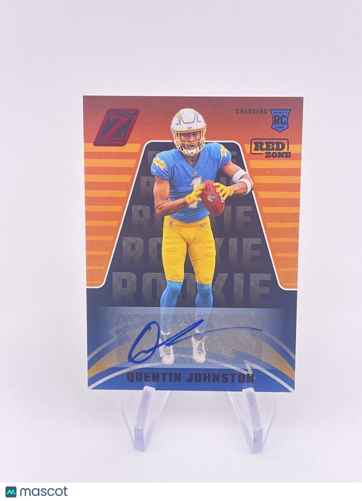 QUENTIN JOHNSTON 2023 ZENITH RED ZONE AUTO AUTOGRAPH ROOKIE RC CHARGERS