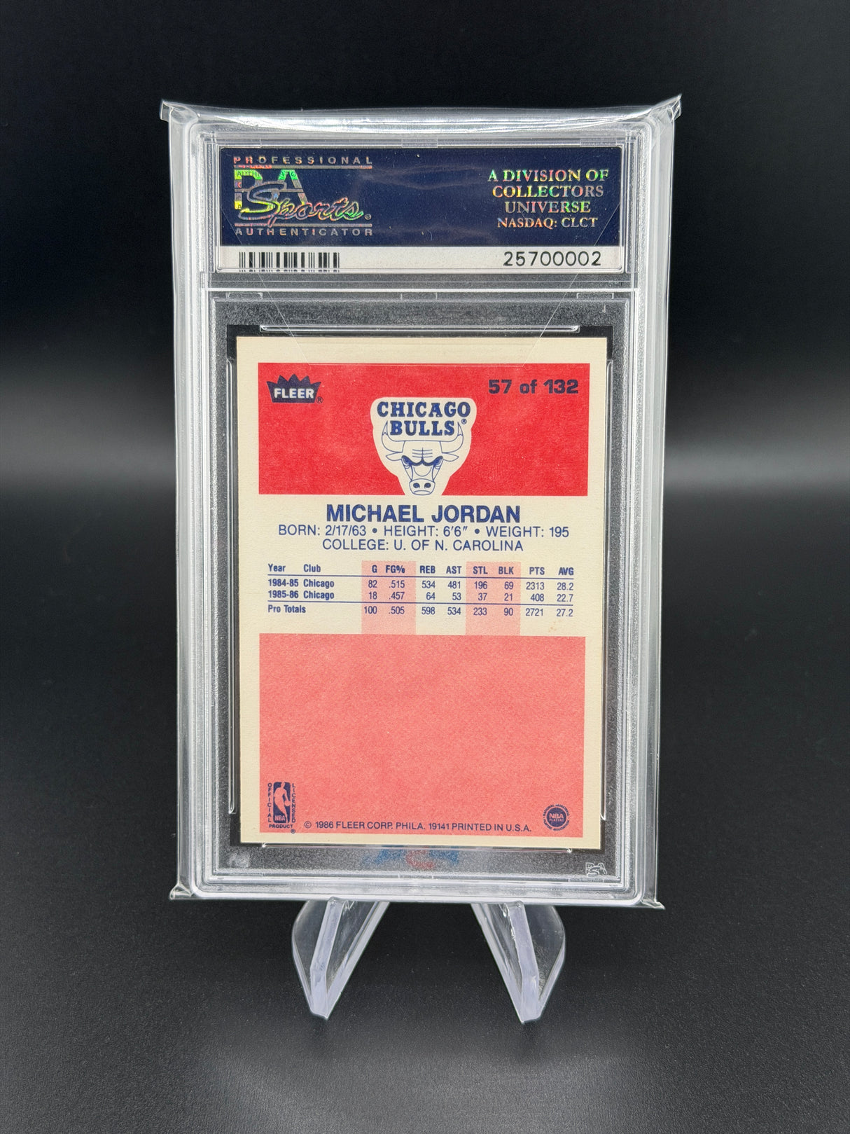 Michael Jordan 1986 Fleer #57 Rookie RC PSA 6 Bulls HOF