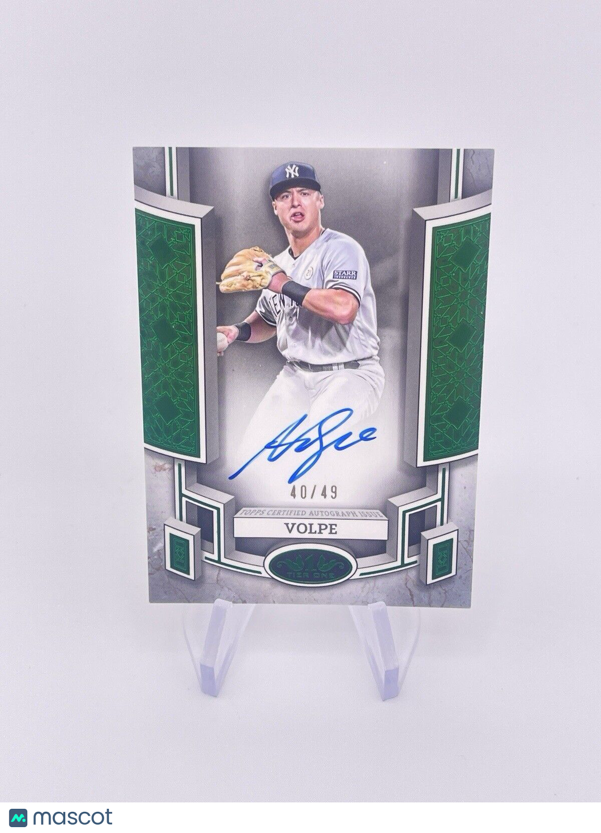 ANTHONY VOLPE 2024 TIER ONE GREEN EMERALD AUTO AUTOGRAPH /49 YANKEES ON CARD
