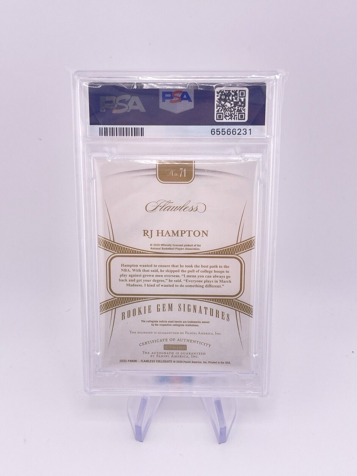 RJ HAMPTON 2020 FLAWLESS AUTO AUTOGRAPH ROOKIE RC PSA 10 10/10 Diamond Gem