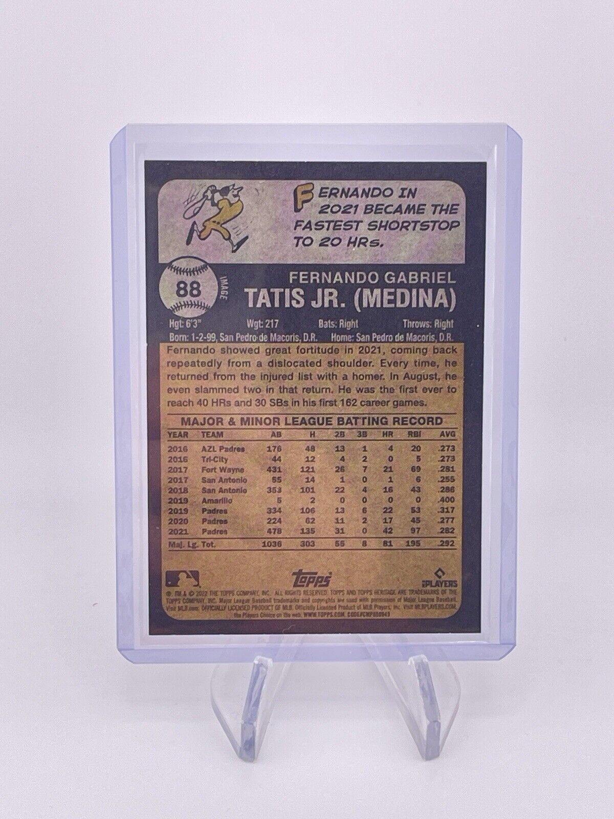 Fernando Tatis Jr. Padres SP 2022 Topps Heritage Image Variation #88