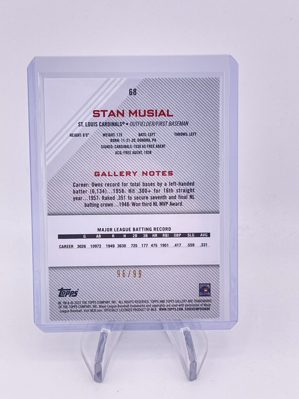 2022 Topps Gallery Stan Musial Green Pattern /99