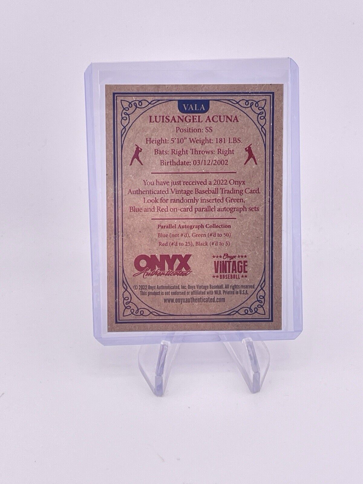 Luisangel Acuna AU 2022 Onyx Vintage Autographs Blue #VALA Auto