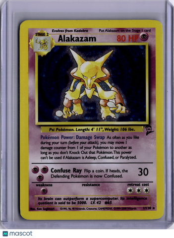 Alakazam 1/130 Base Set 2 Holo Rare Vintage Pokemon Card