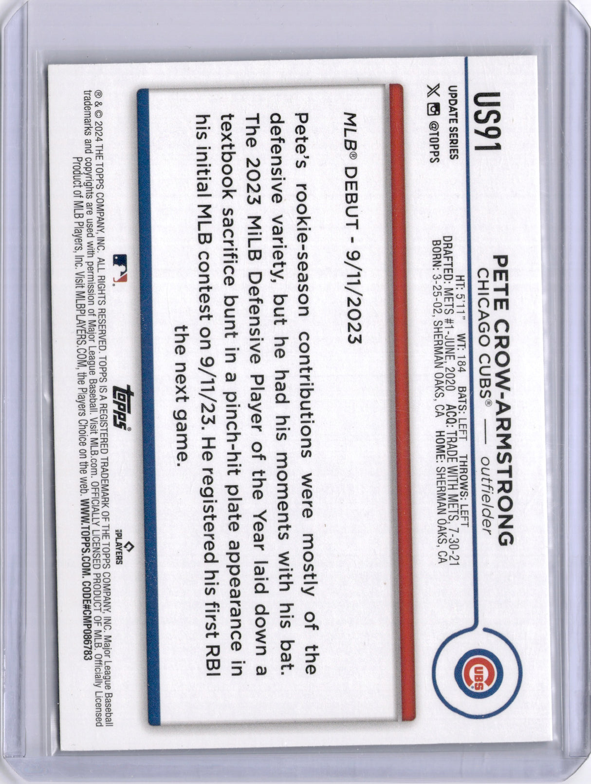 Pete Crow-Armstrong 2024 Topps Update Series Halloween Rookie RC Cubs