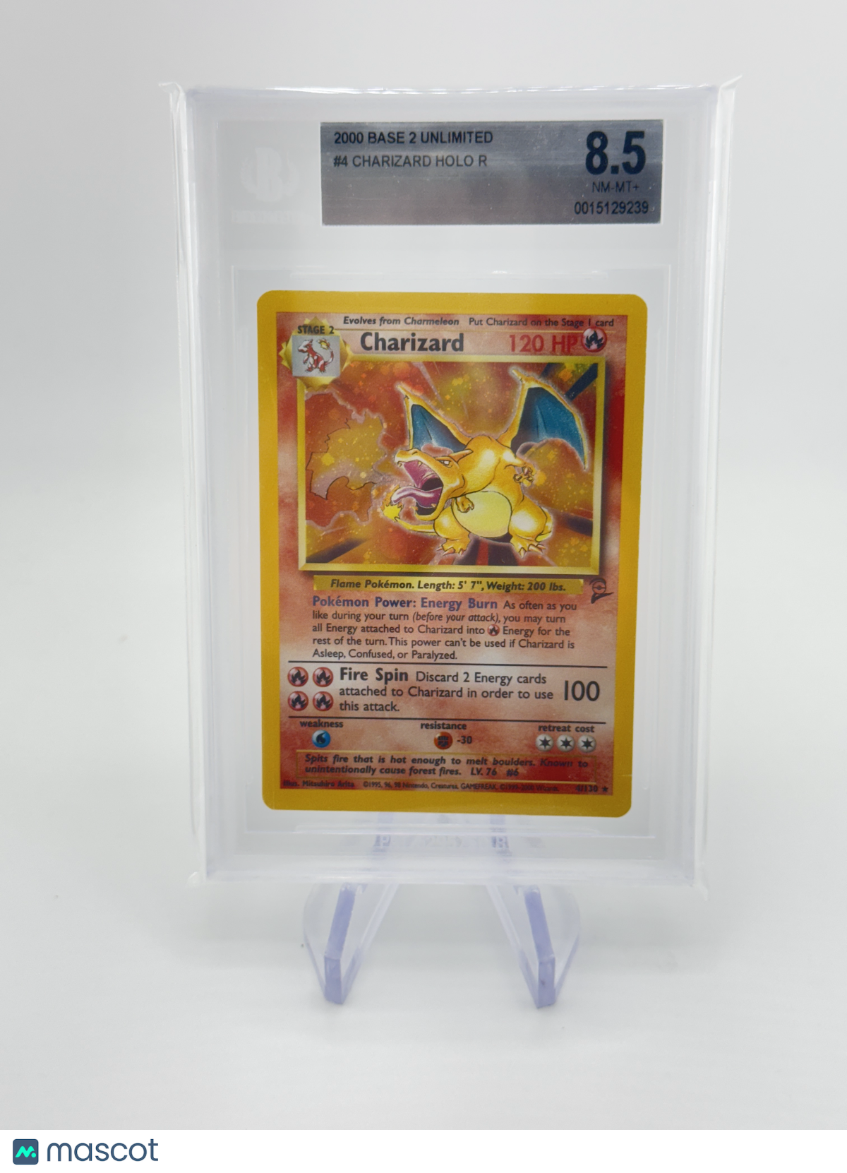 Charizard HOLO R 2000 Pokemon Base 2 Unlimited BGS 8.5 Near Mint+