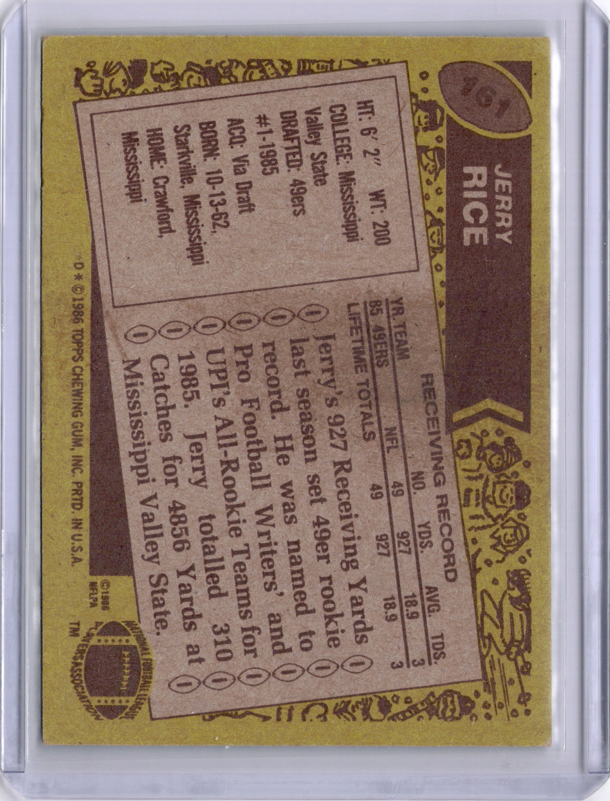Jerry Rice 1986 Topps #161 Rookie RC 49ers HOF