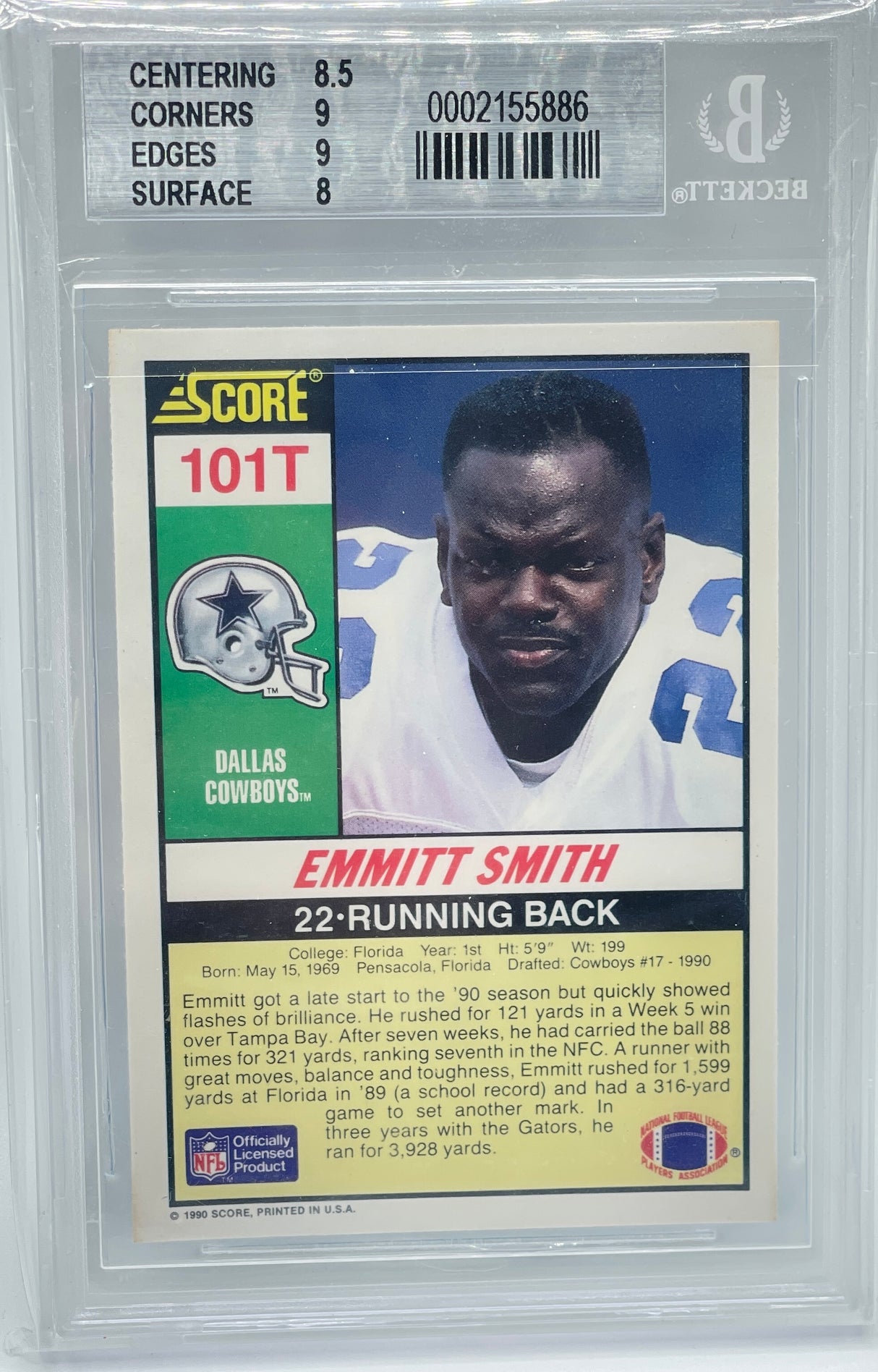 1990 Score Supplemental Emmitt Smith #101T BGS 8.5