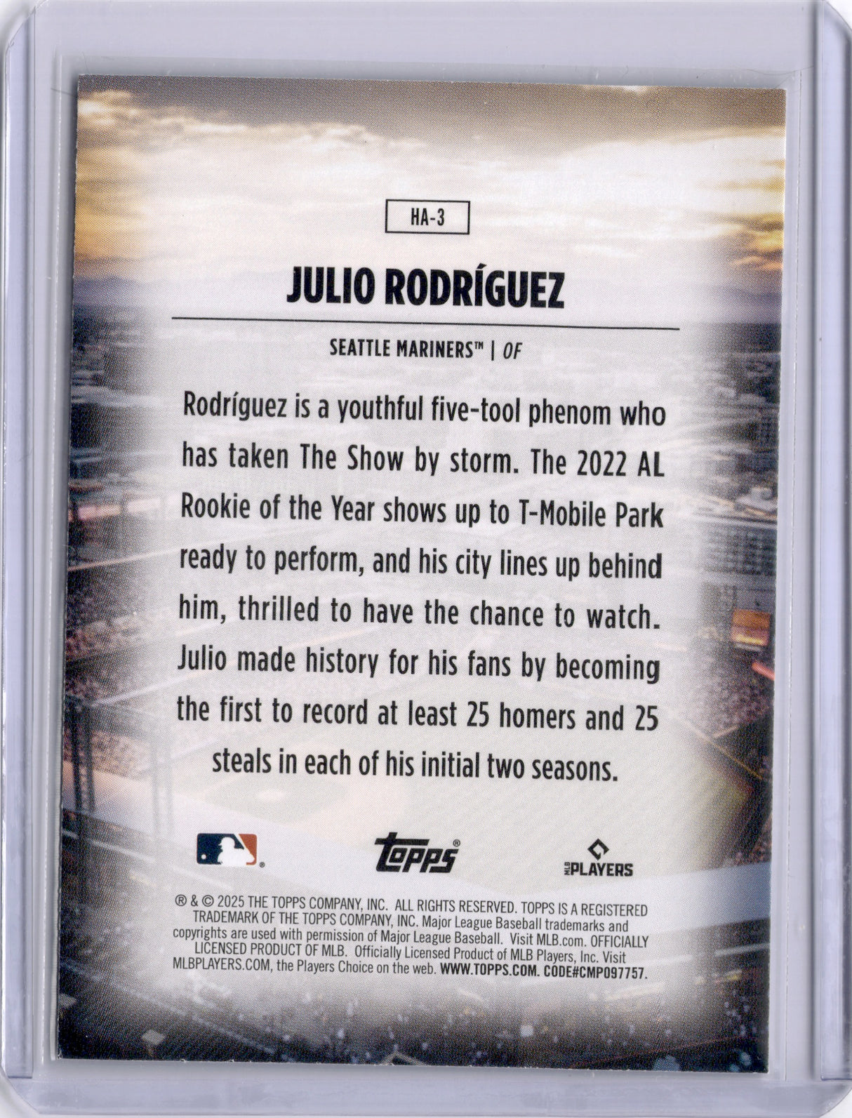 Julio Rodríguez 2025 Topps Home Field Advantage Mariners