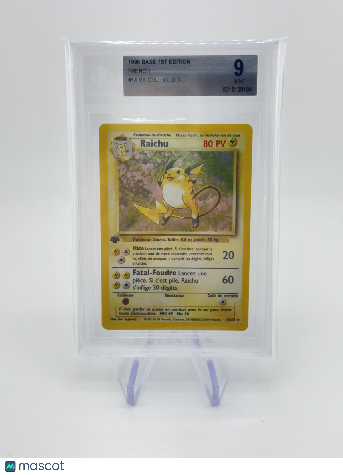 Raichu HOLO R 1999 Pokemon Base 1st Edition French BGS 9 Mint