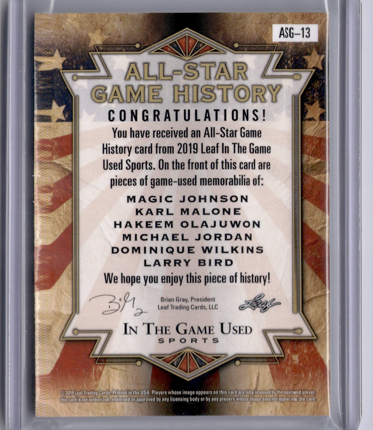 Jordan Magic Bird Olajuwon Dominique Malone 2019 Leaf Game Used Patch Jersey /30