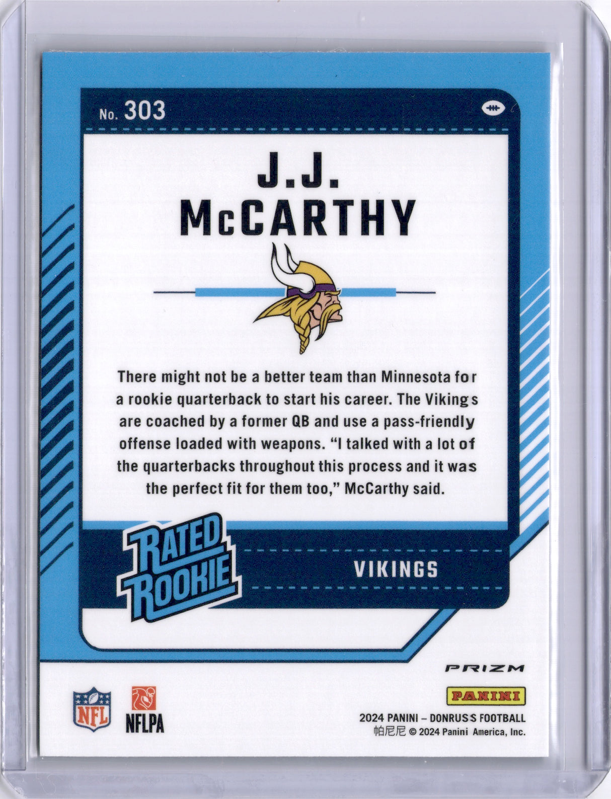 J.J. McCarthy 2024 Panini Donruss Optic Preview Red Green Rookie RC Vikings