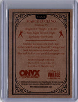 Marco Luciano 2022 Onyx Vintage On Card Auto Blue #VAML Giants