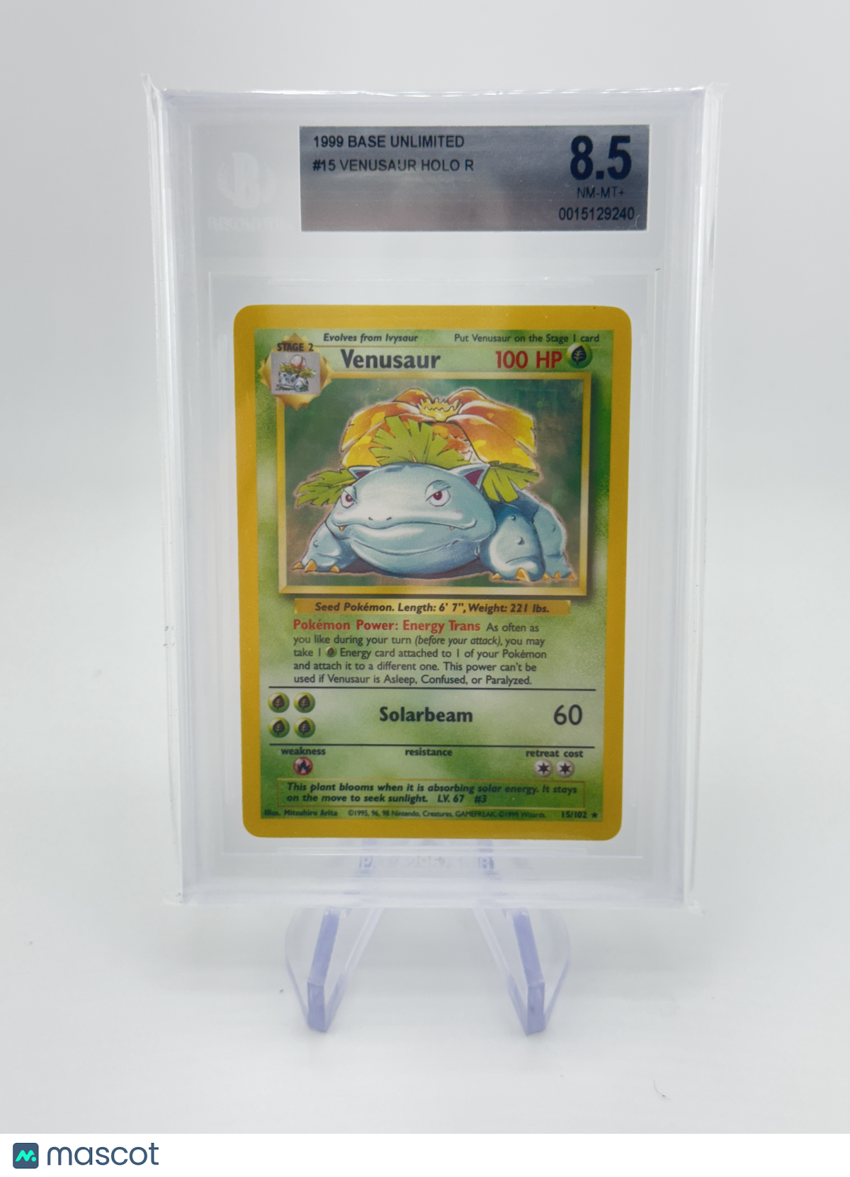 Venusaur HOLO R 1999 Pokemon Base Unlimited BGS 8.5 Near Mint+