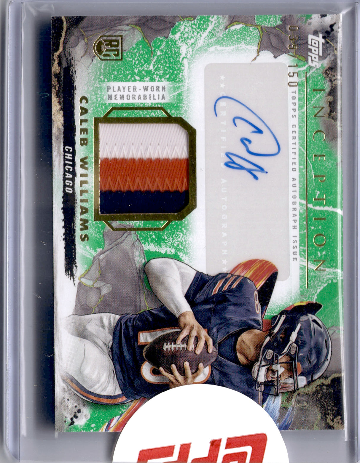 Caleb Williams 2024 Topps Inception Green /150 Auto Patch RPA Rookie RC Bears