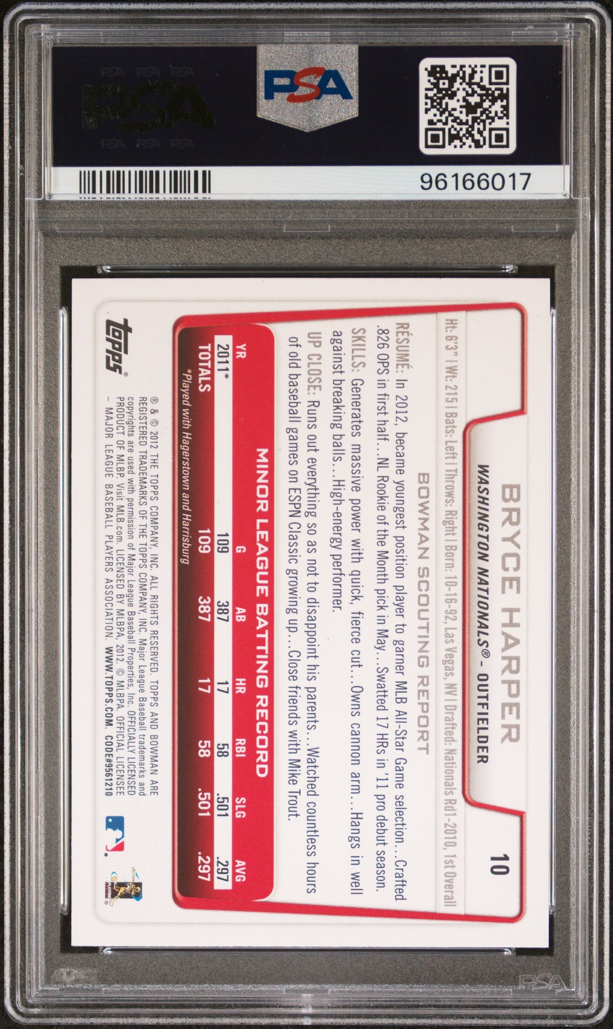 Bryce Harper 2012 Bowman Draft Rookie RC PSA 10 Gem Mint