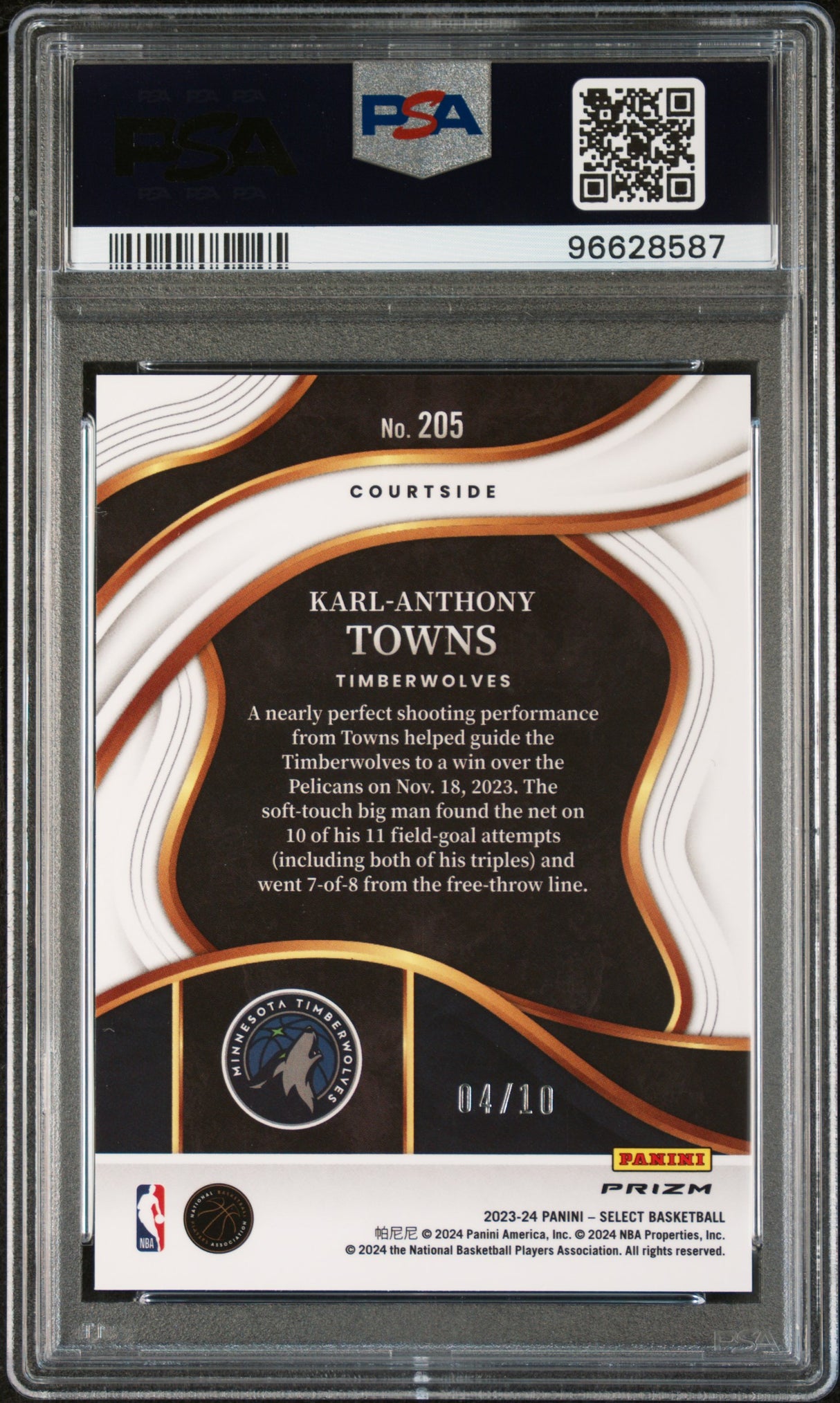 Karl-Anthony Towns 2023 Panini Select Gold Disco /10 PSA 10 Gem Mint