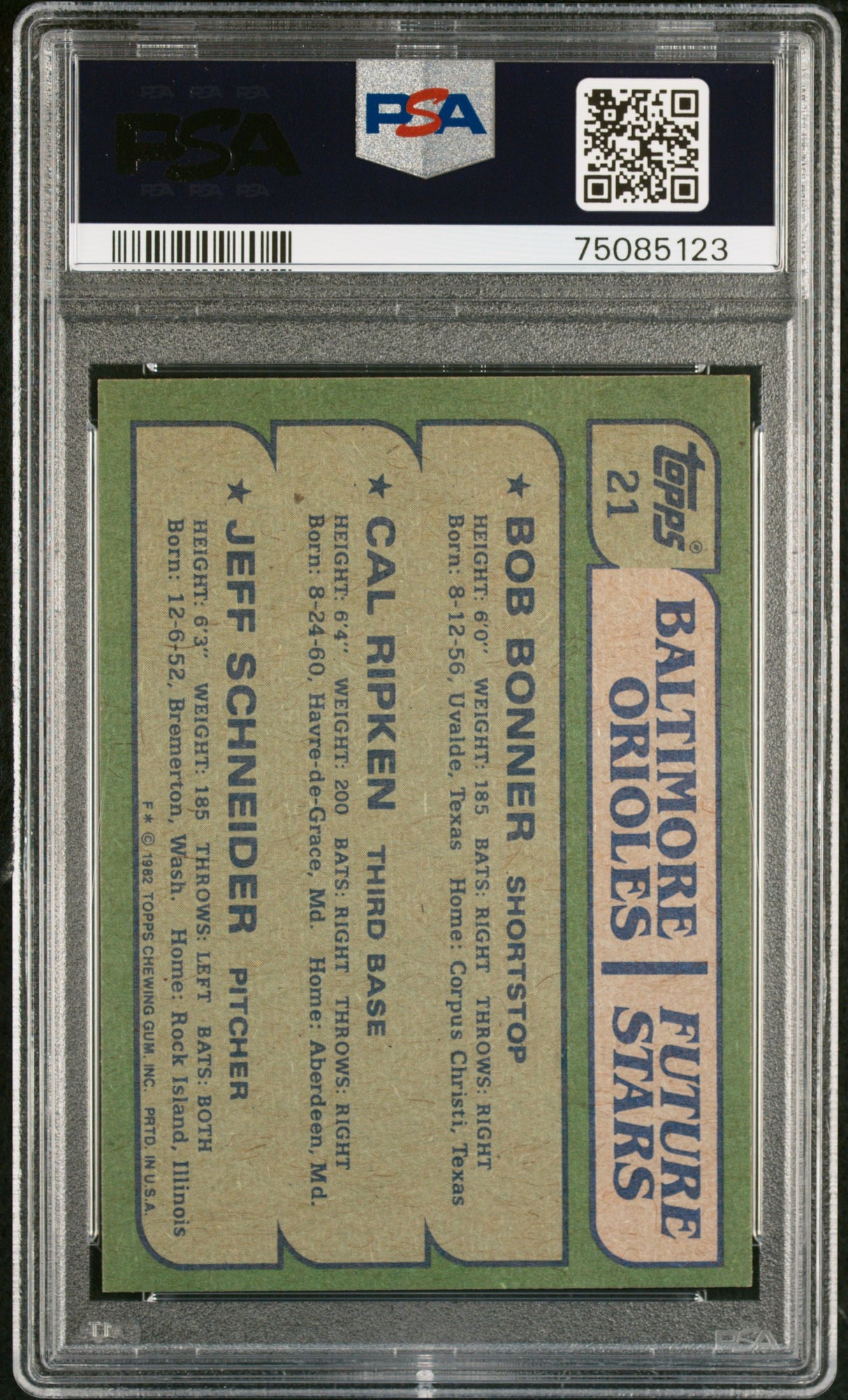 Orioles Future Stars  Cal Ripken Jr 1982 Topps Rookie RC PSA 8 Near Mint
