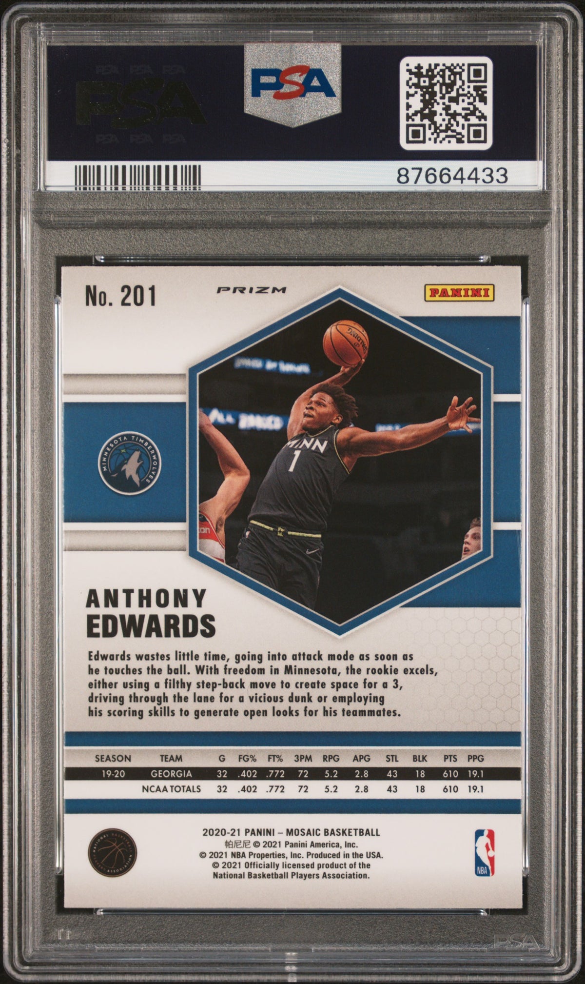 Anthony Edwards 2020-21 Panini Mosaic Gold Wave Rookie RC PSA 10 Gem Mint