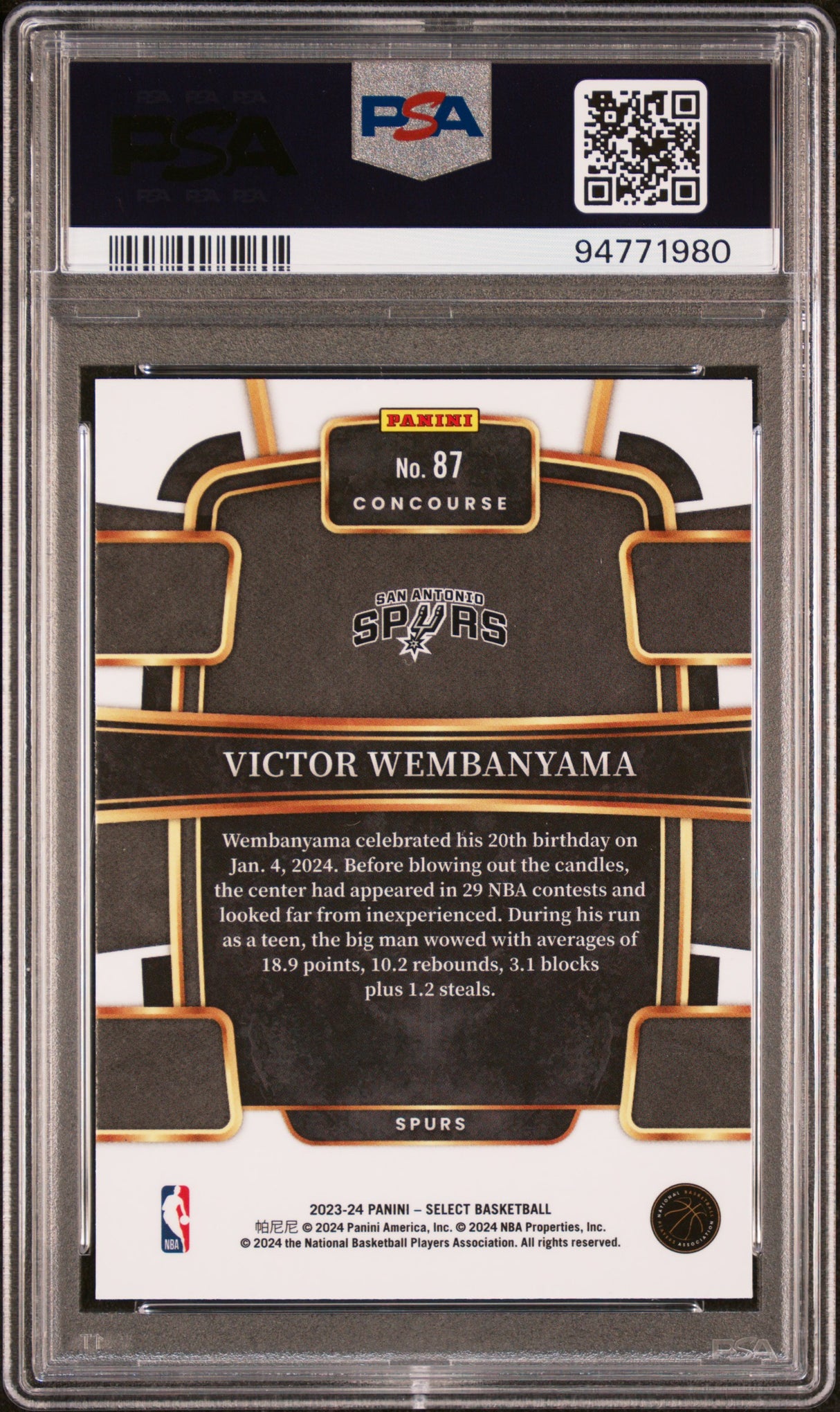 Victor Wembanyama 2023 Panini Select Rookie RC PSA 10 Spurs